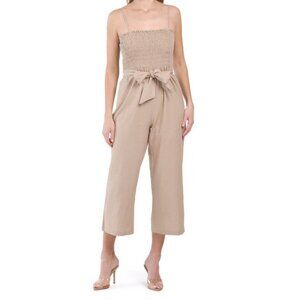 House of Harlow Linen Blend Jumpsuit Brown Smocked Sz S Granolagirl‎ Minimalist